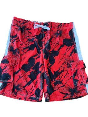 Vintage board shorts red&black tropical sz XL  drawstring surf mentality